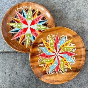 Vintage Costa Rica Hand Painted Wooden Plates (2)
